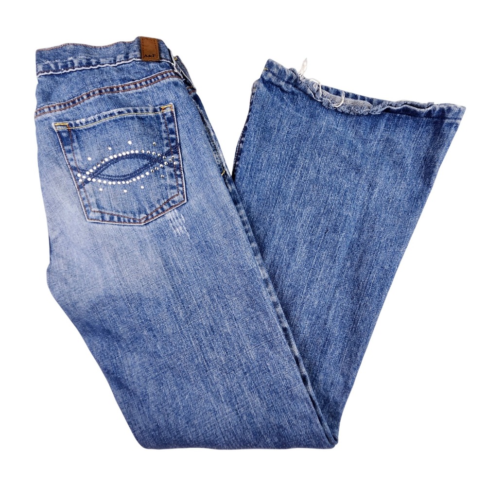 Abercrombie & Fitch Madison Flare Jeans Womens 10R Blue Distressed Low Rise Y2K